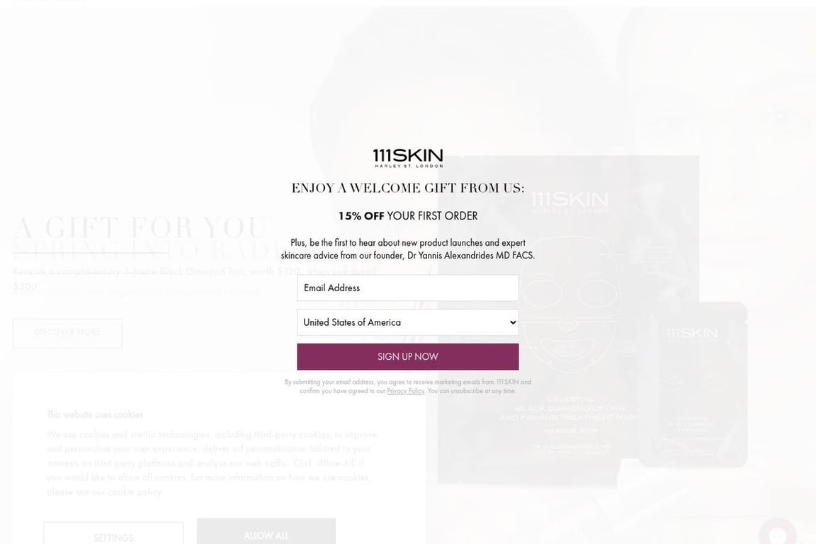 111Skin UK homepage