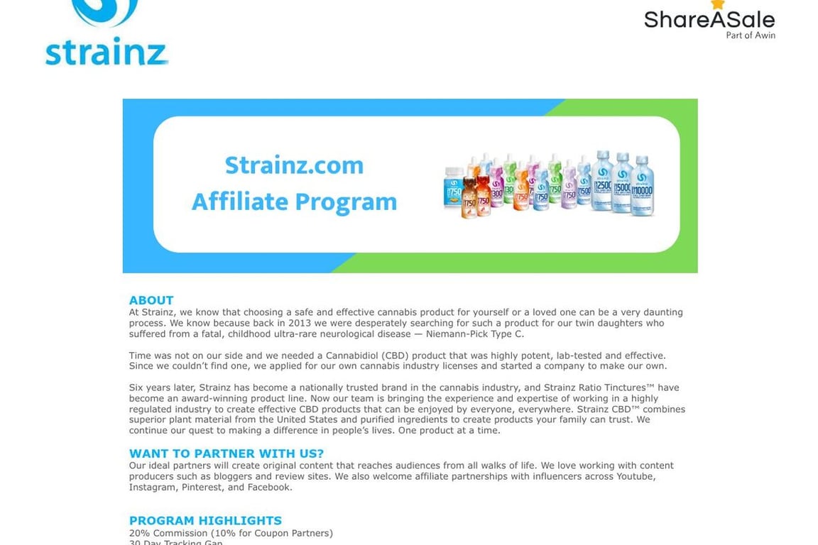 Strainz Inc affiliate program signup page
