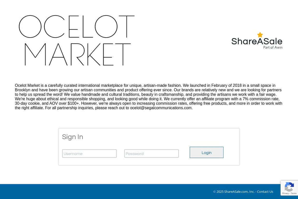 Ocelot Market affiliate program signup page