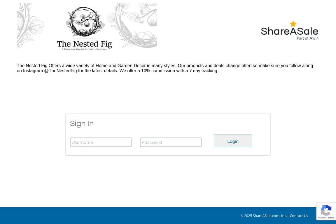 The Nested Fig affiliate program signup page