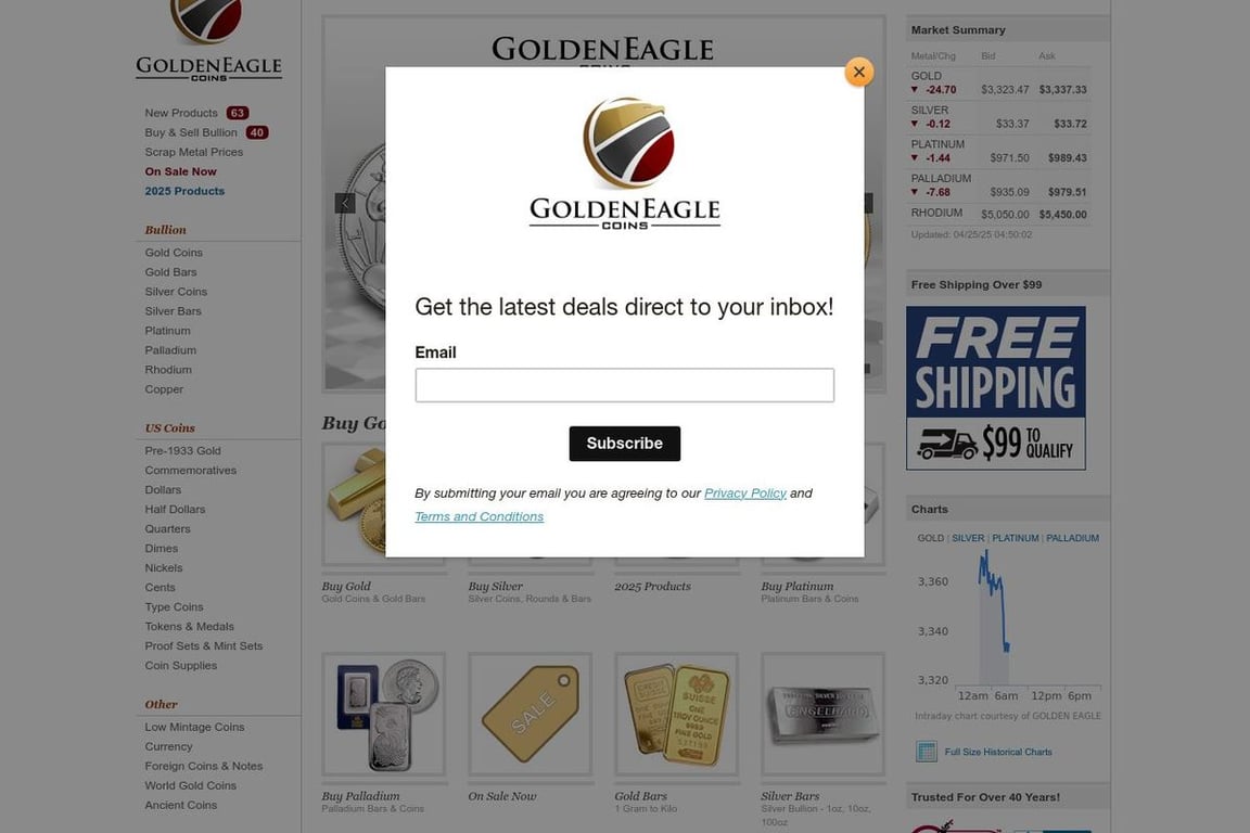 Golden Eagle Coins homepage