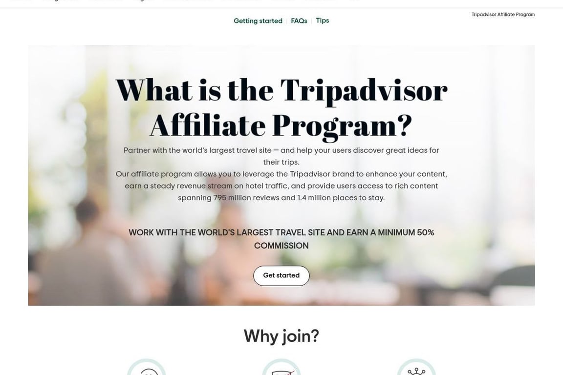 Tripadvisor affiliate program signup page