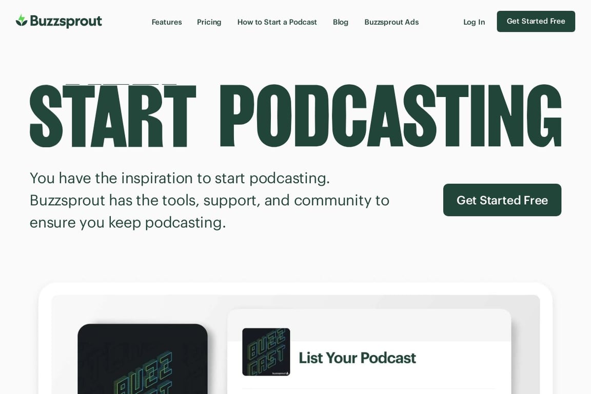 Buzzsprout homepage