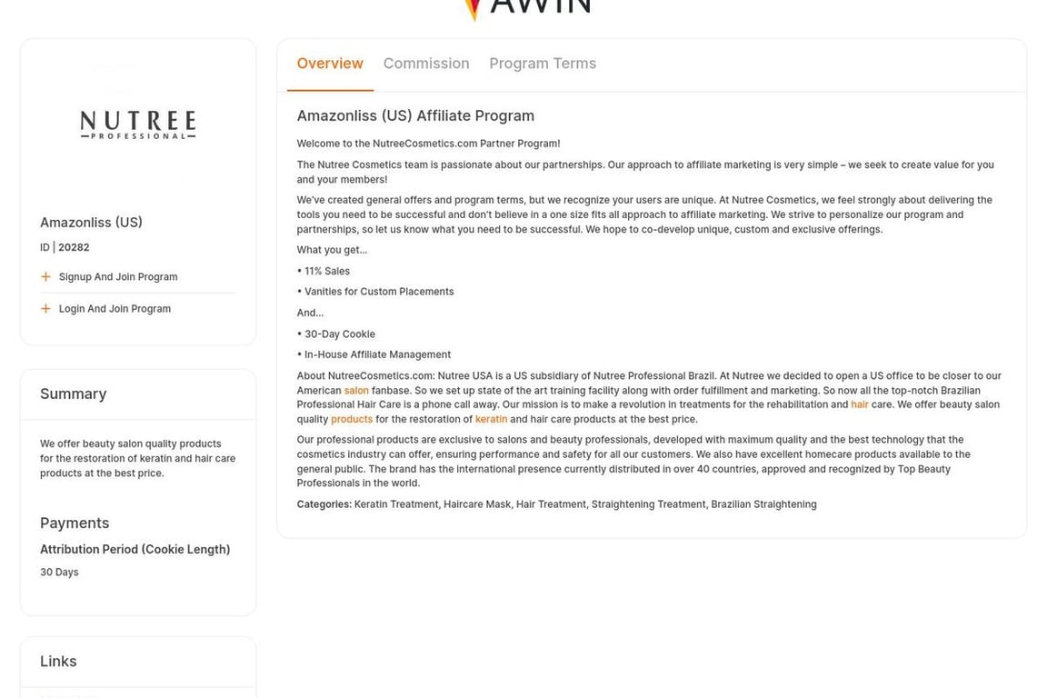 Amazonliss (US) affiliate program signup page