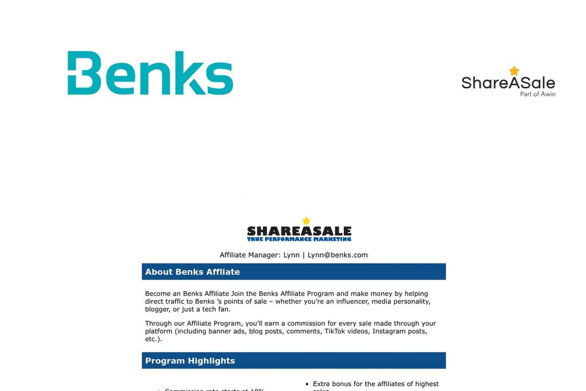Benks affiliate program signup page