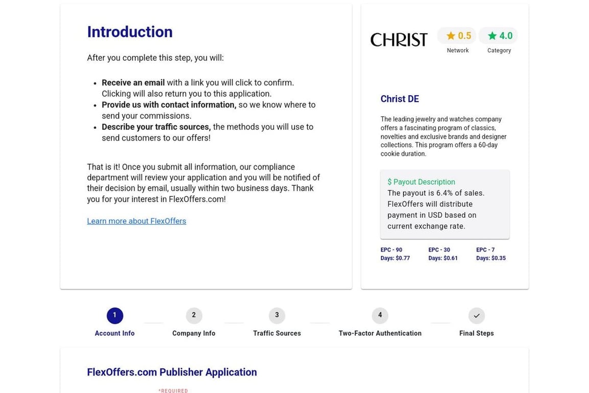 Christ DE affiliate program signup page