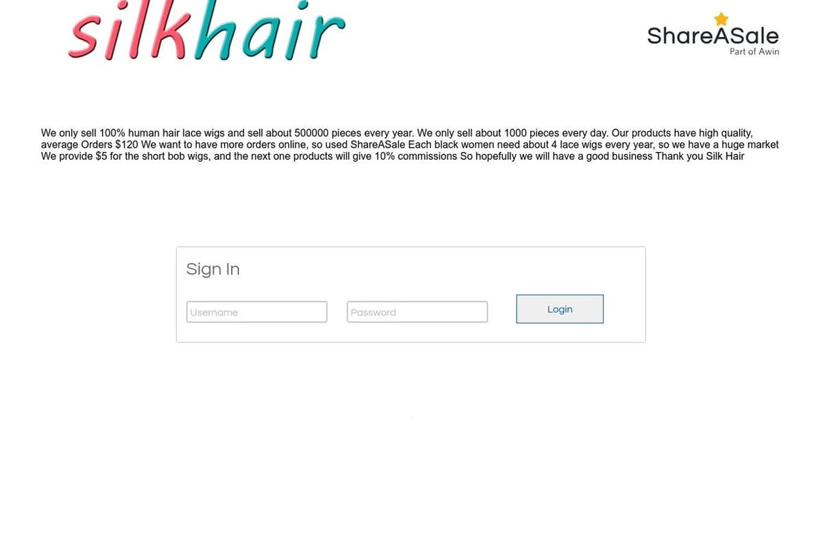 Silk Hair affiliate program signup page