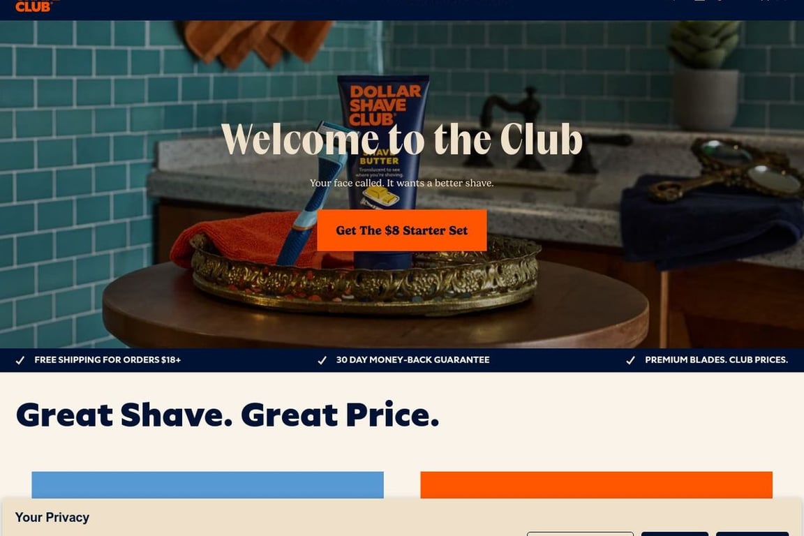 Dollar Shave Club homepage