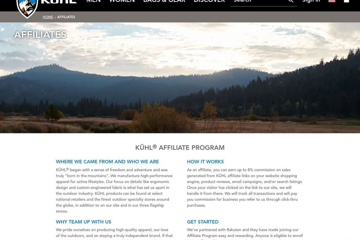 KUHL affiliate program signup page