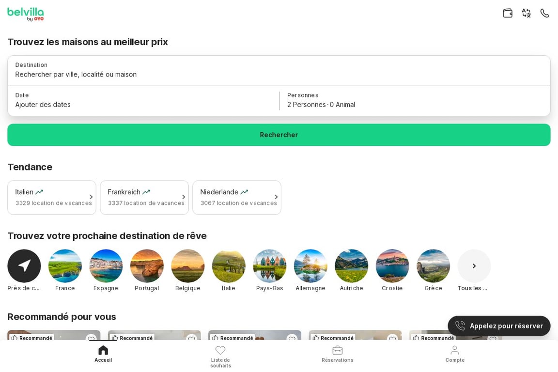 Belvilla FR homepage
