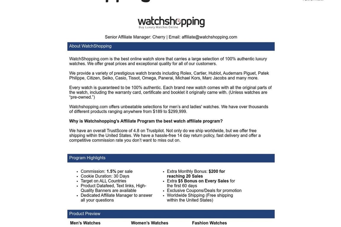 Watchshopping Affiliate Program Everything You Need to Know