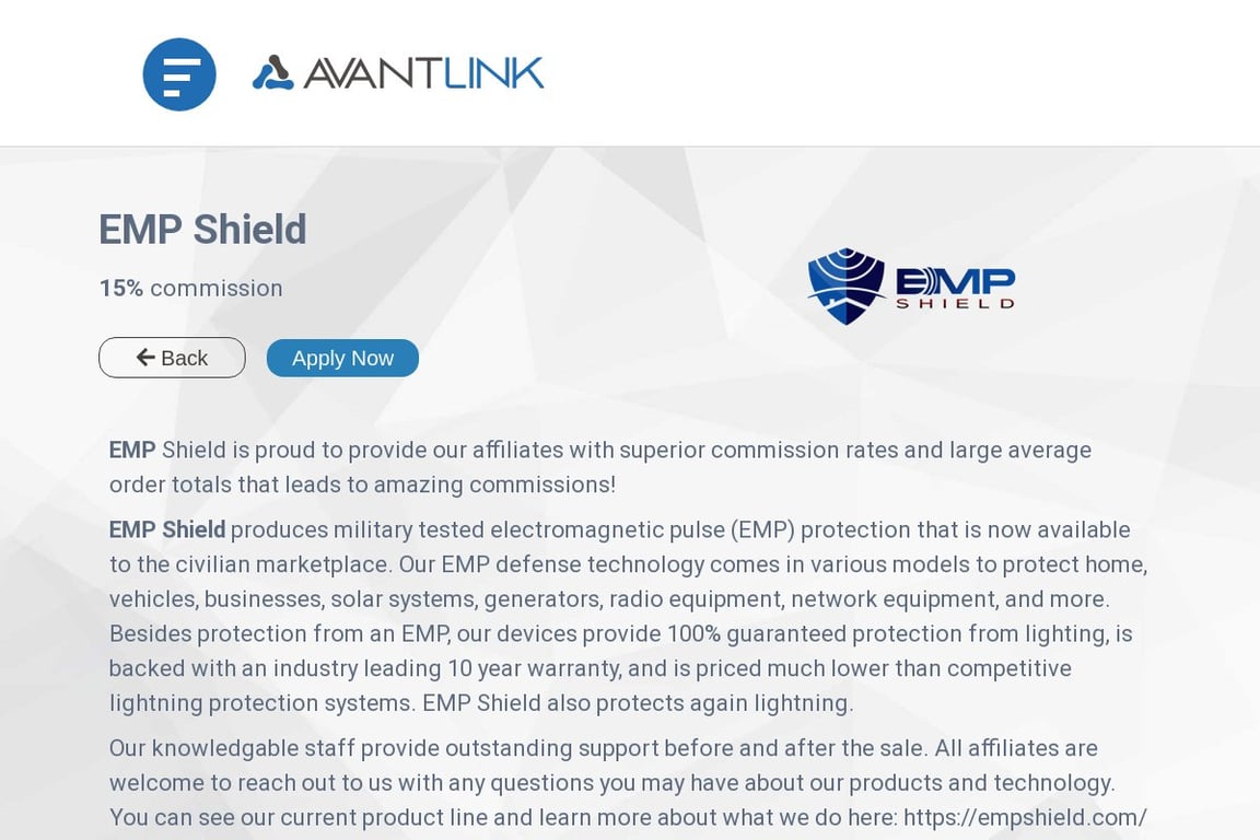 EMP Shield affiliate program signup page