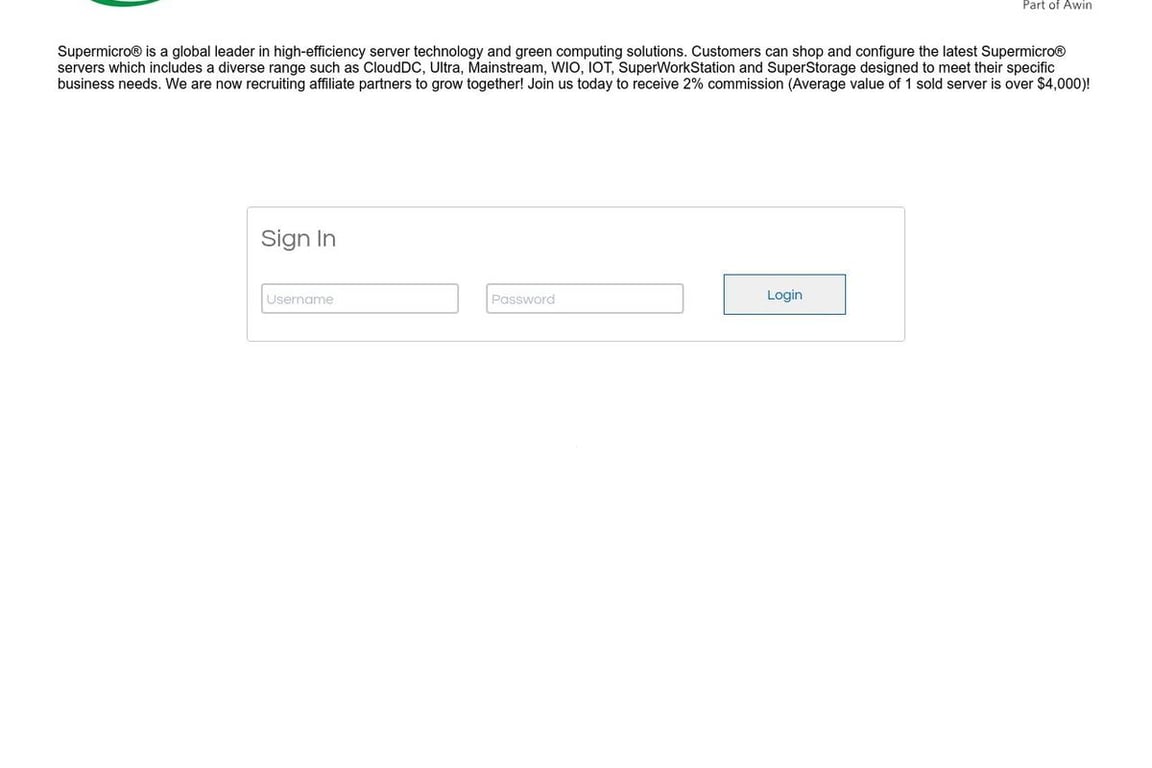 Supermicro affiliate program signup page