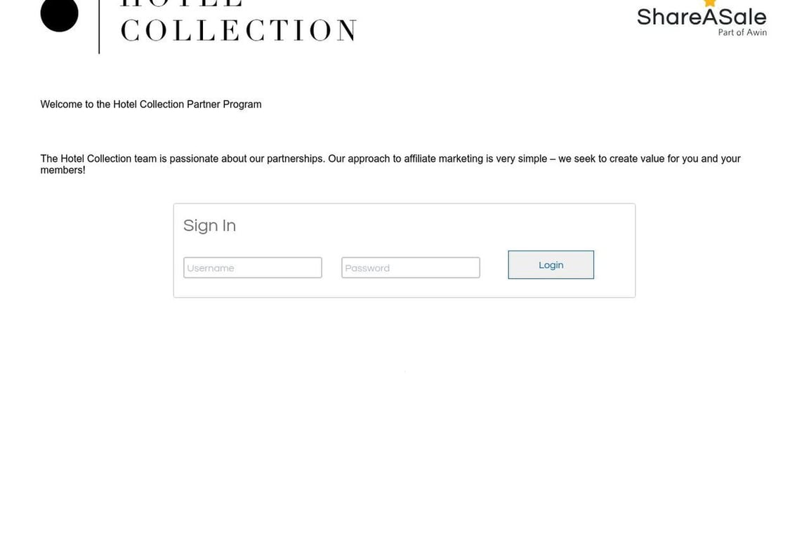 Hotel Collection affiliate program signup page