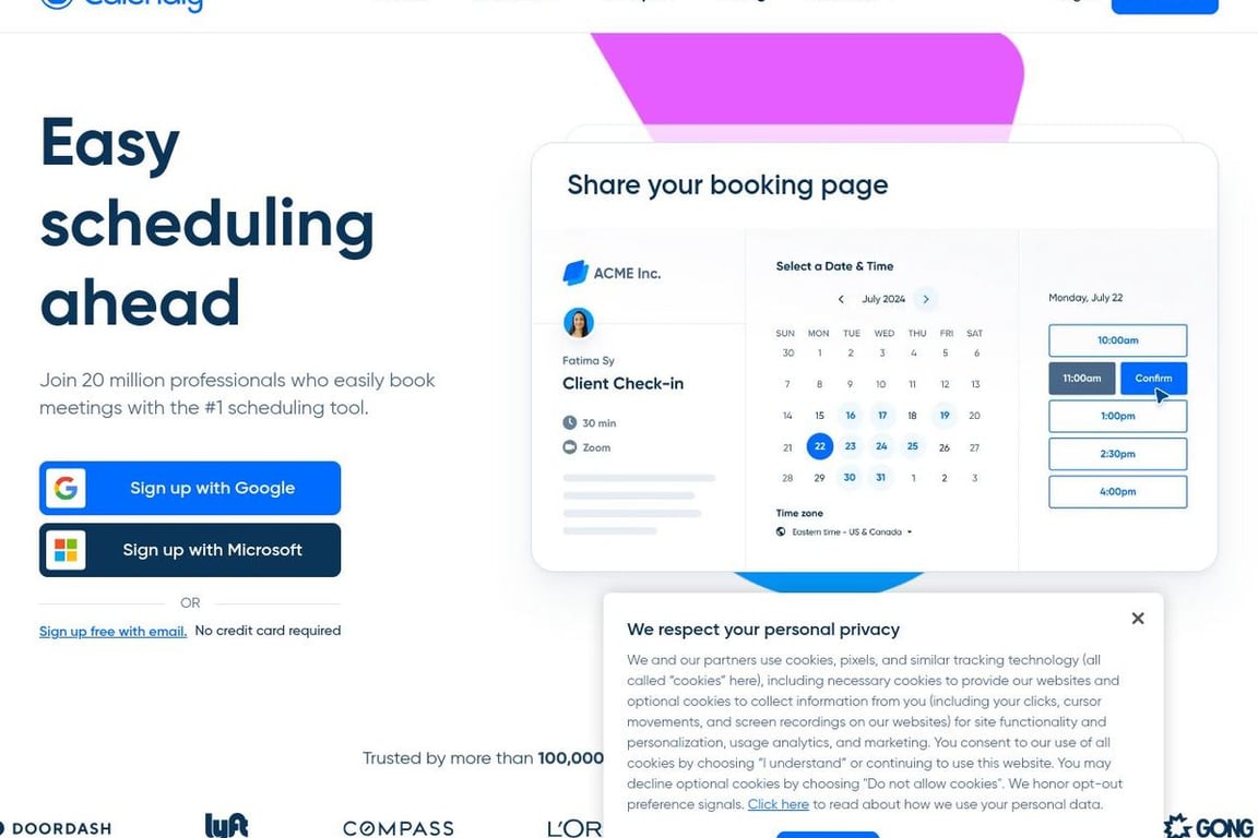 Calendly homepage