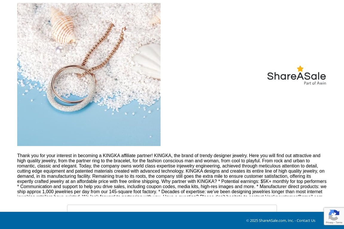 Kingkajewelry affiliate program signup page