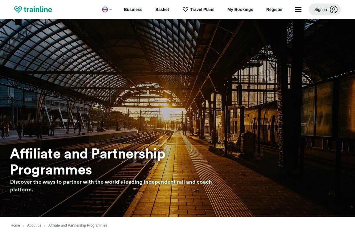 Trainline affiliate program signup page