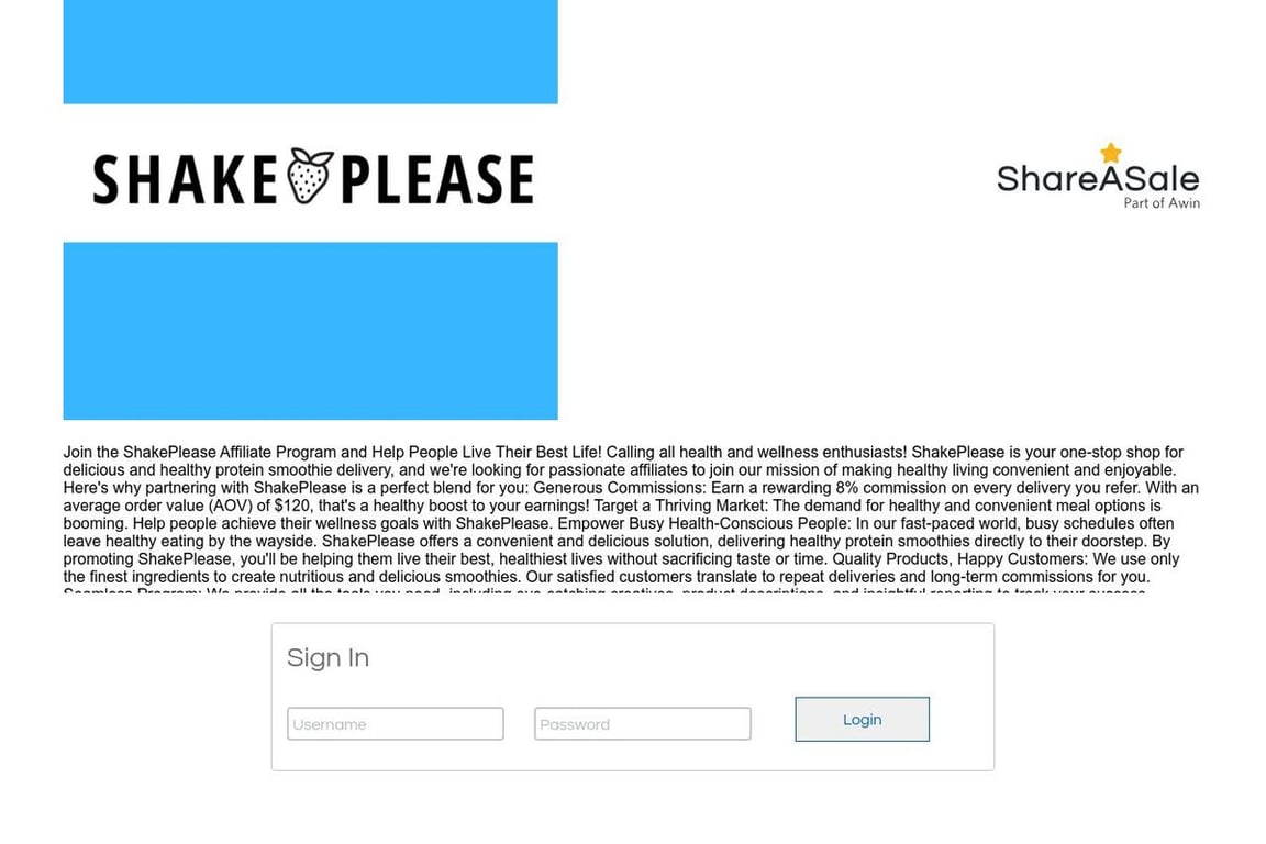 ShakePlease affiliate program signup page