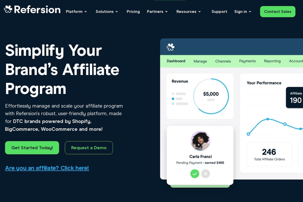 Refersion Marketplace homepage