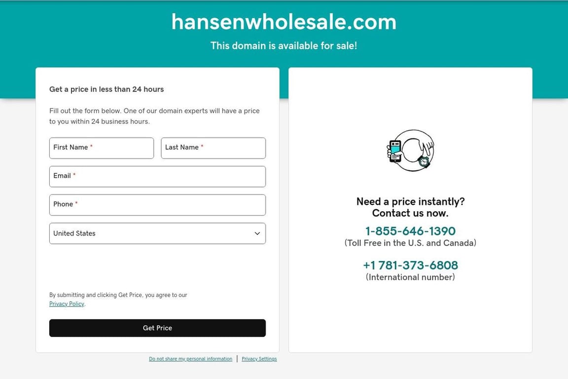 HansenWholesale.com homepage