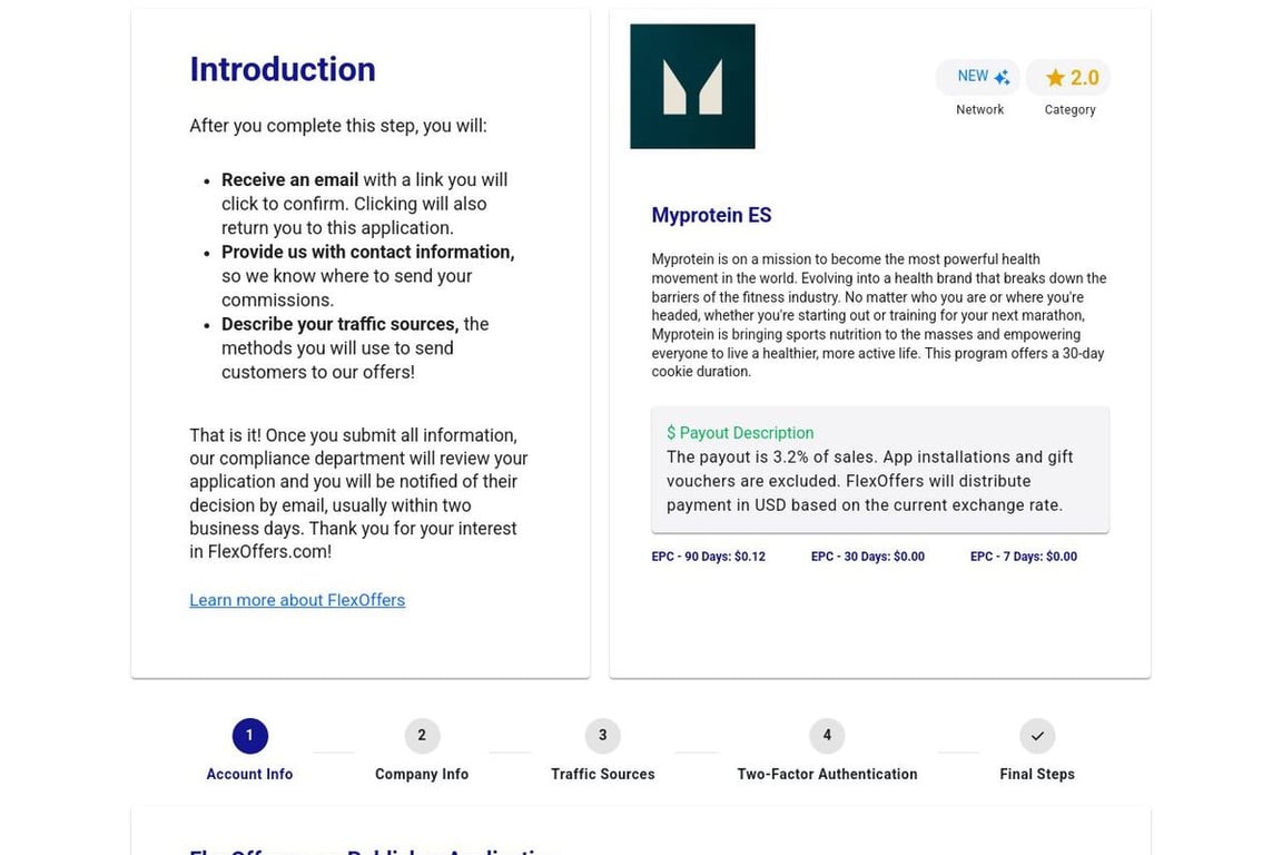 Myprotein ES affiliate program signup page