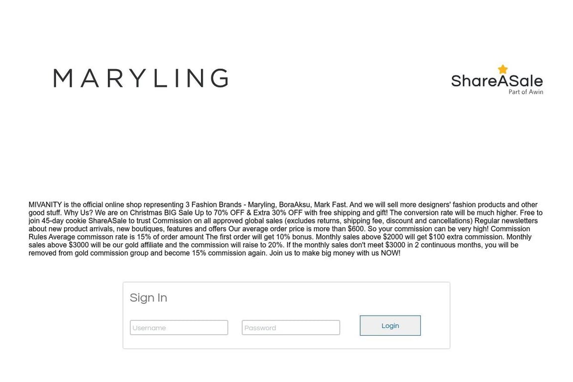 Maryling Mall affiliate program signup page