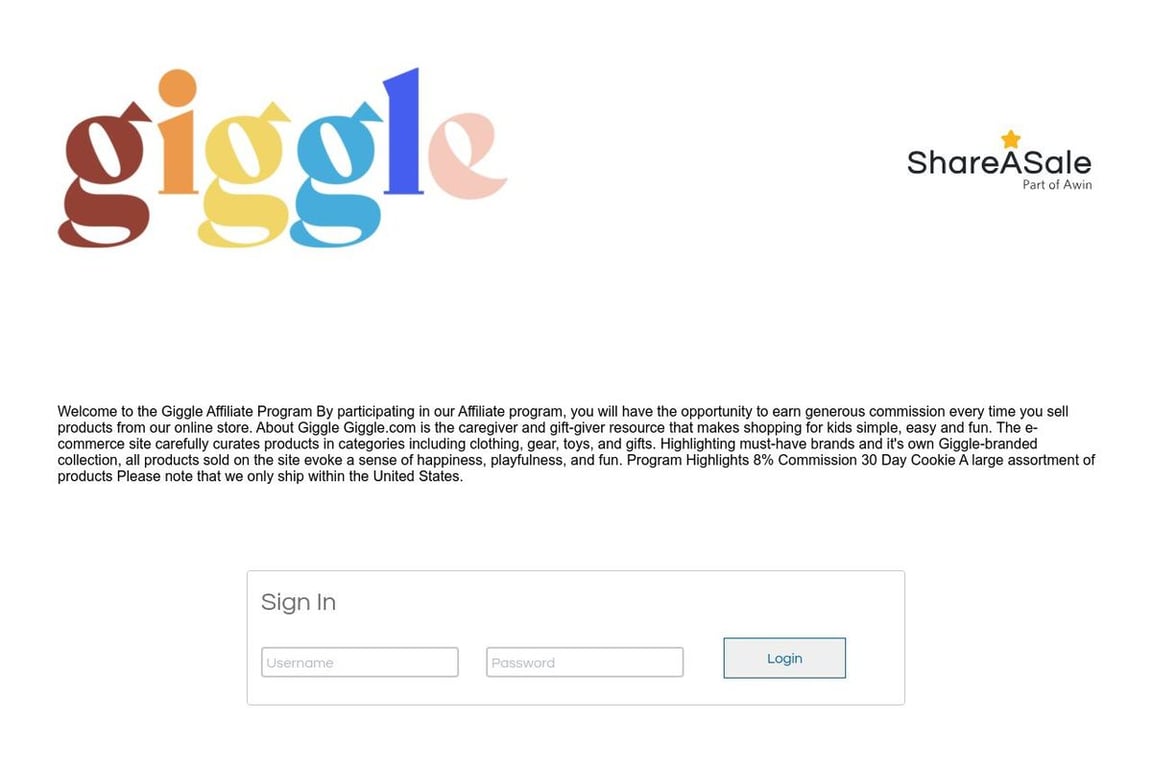Giggle affiliate program signup page