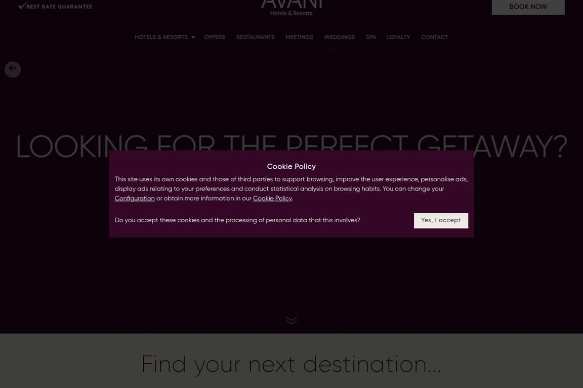 Avani Hotels & Resorts homepage