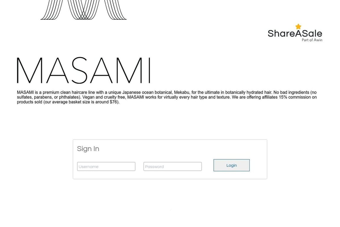 MASAMI affiliate program signup page