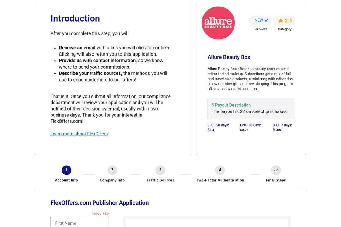 Allure Beauty Box affiliate program signup page