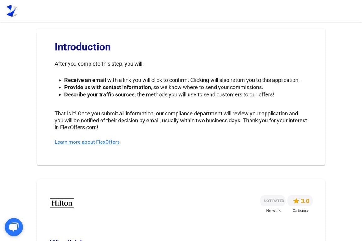 Hilton Hotels affiliate program signup page