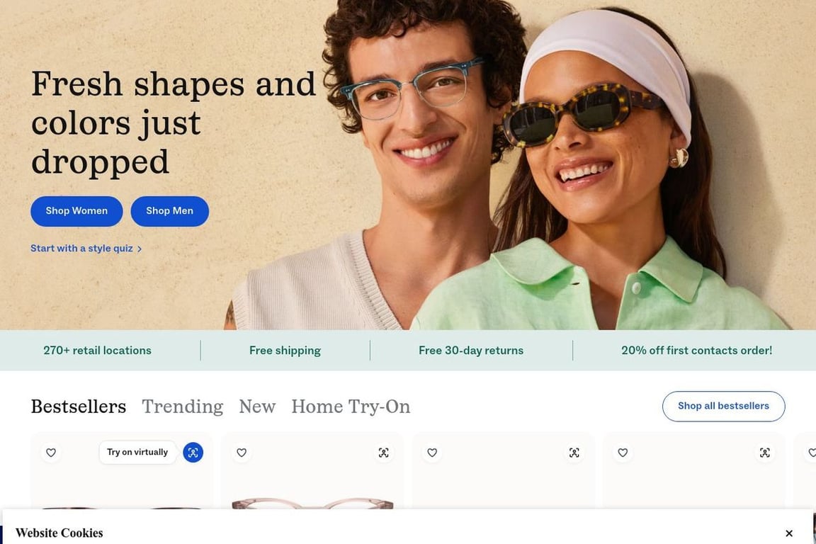 Warby Parker homepage