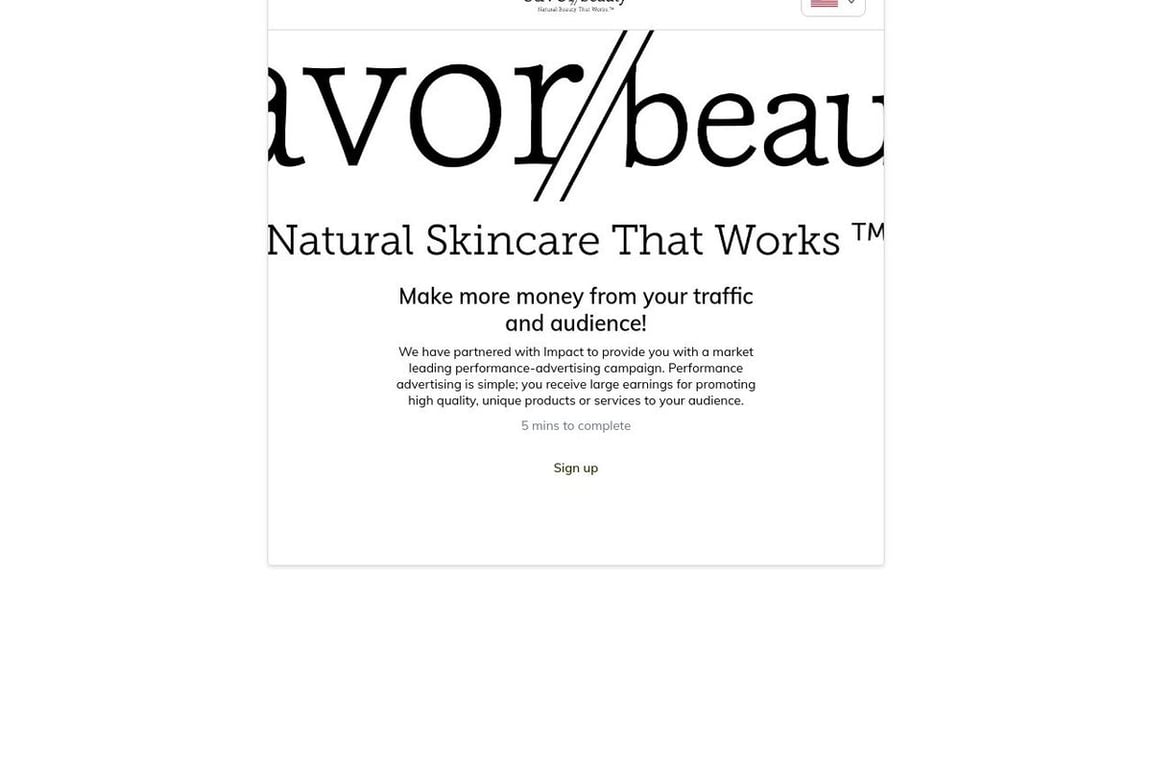 Savor Beauty Inc affiliate program signup page