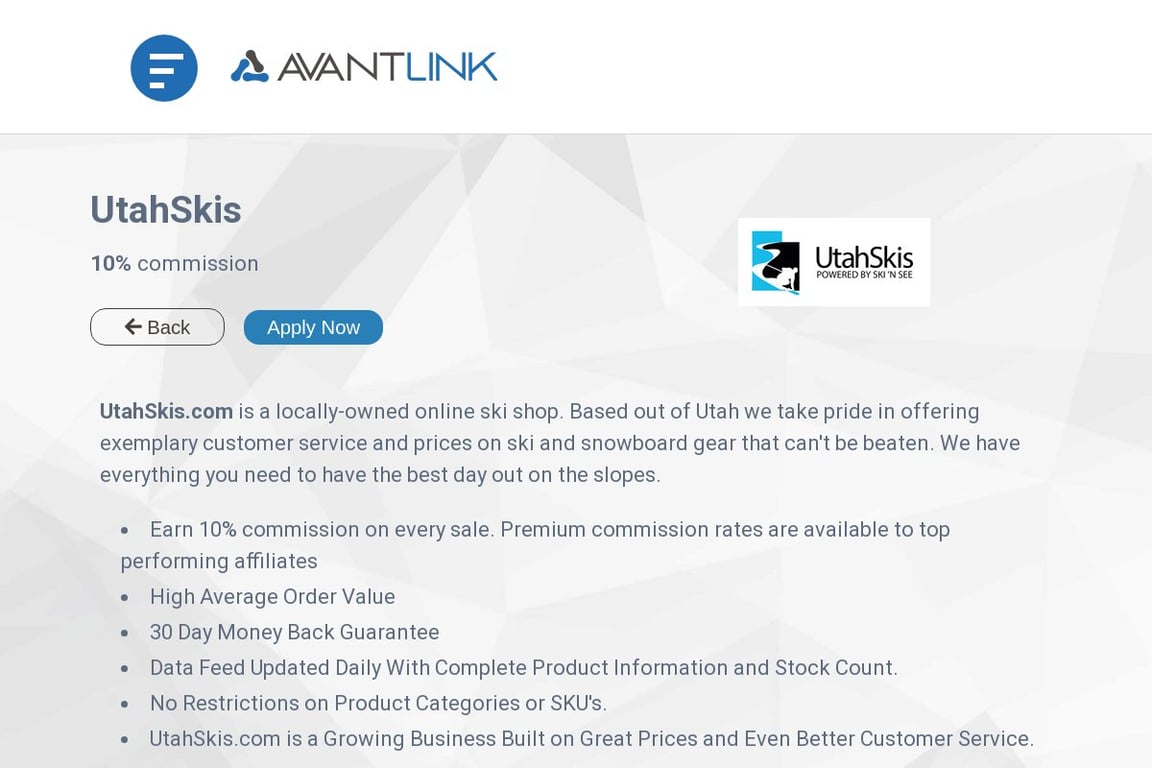 UtahSkis affiliate program signup page