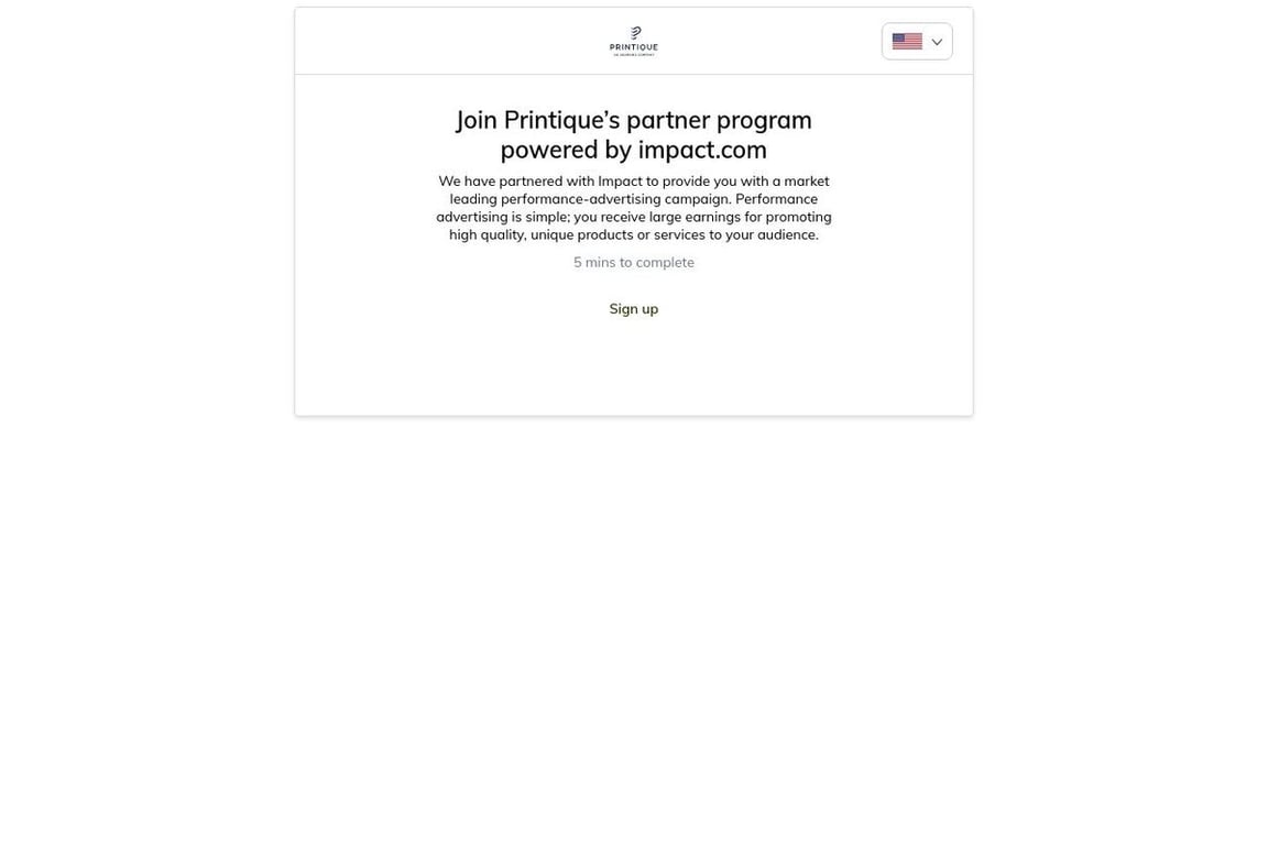 Printique affiliate program signup page