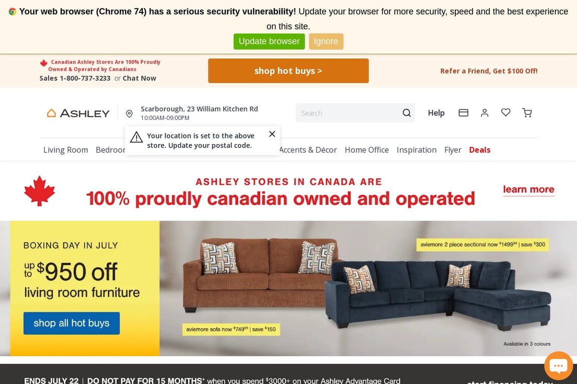 Ashley HomeStore Canada homepage