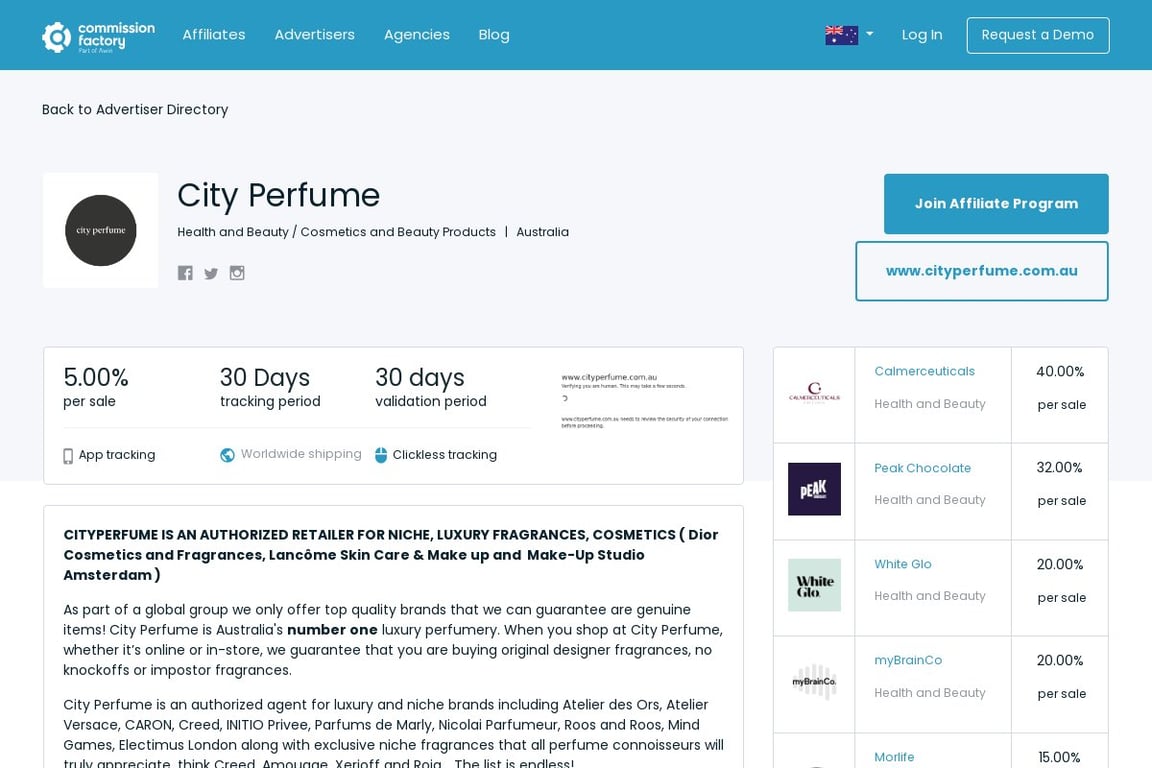 City Perfume affiliate program signup page