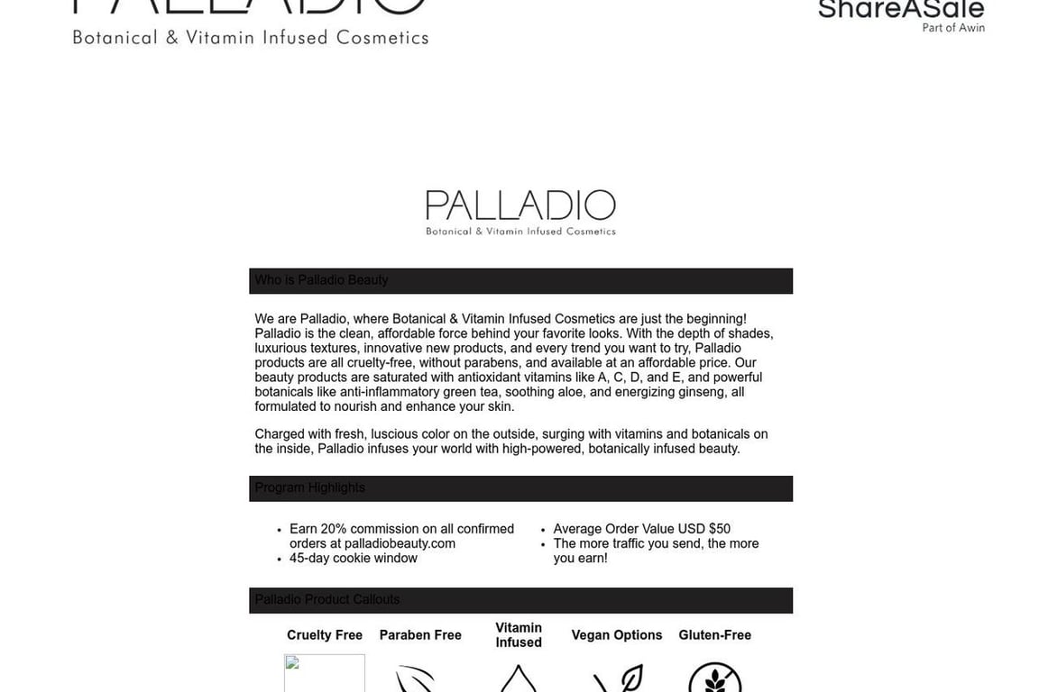 Palladio Beauty affiliate program signup page
