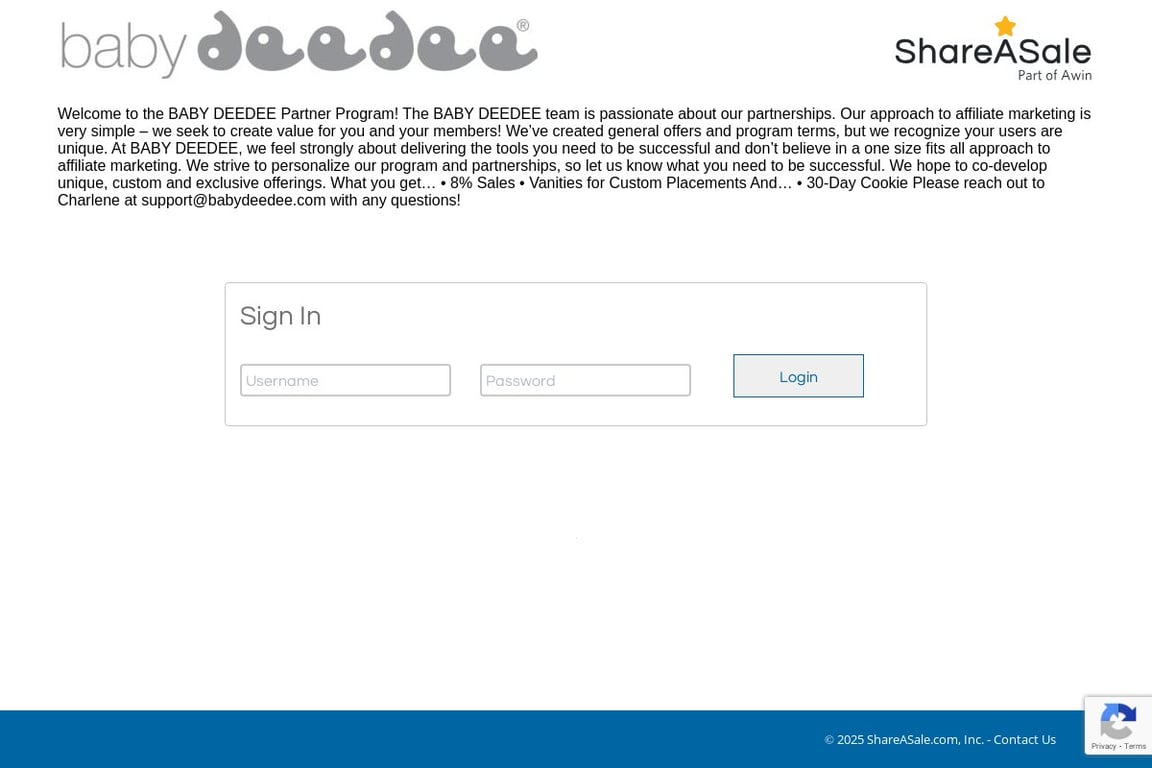 Baby deedee affiliate program signup page
