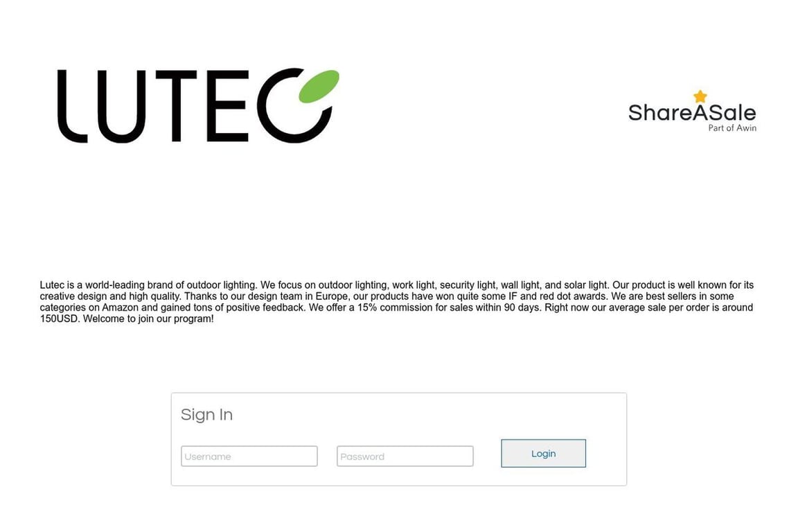 Lutec USA affiliate program signup page