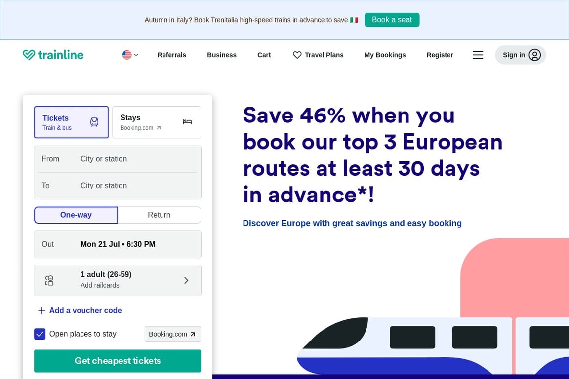 Trainline homepage