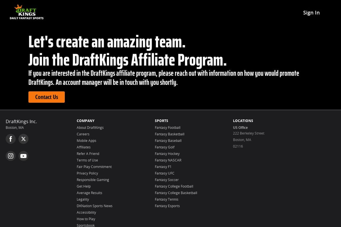DraftKings affiliate program signup page