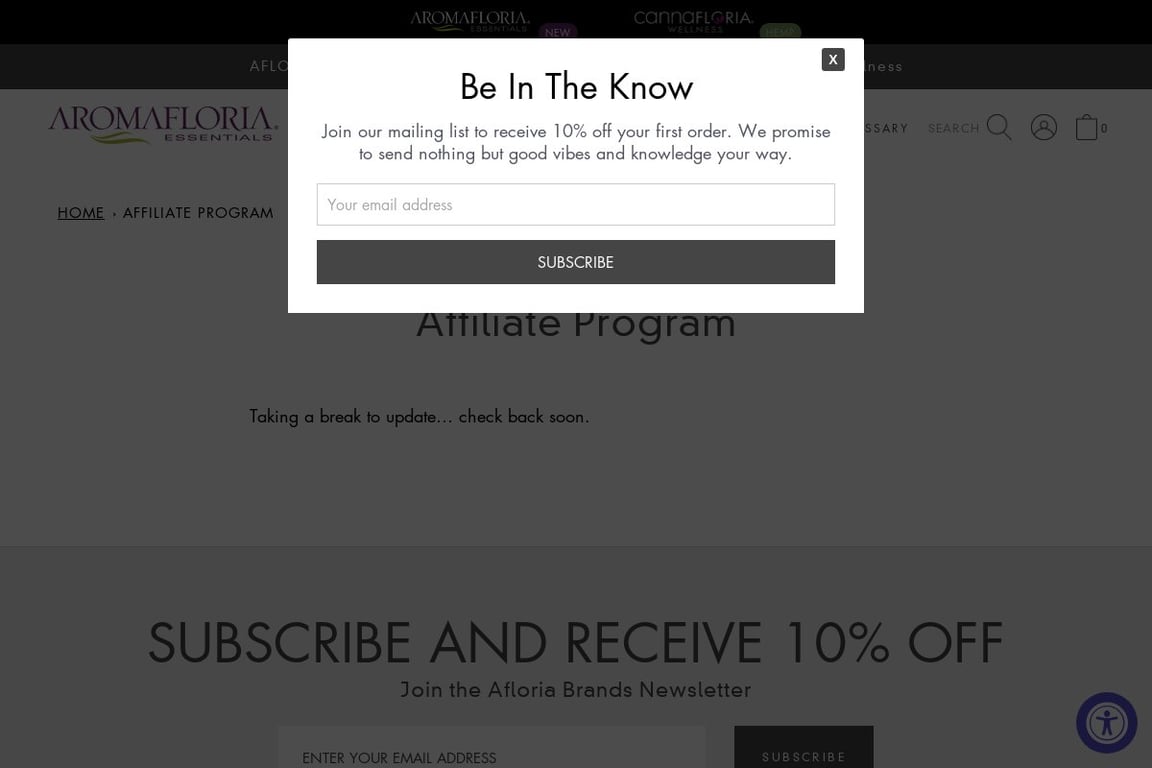 Aromafloria affiliate program signup page