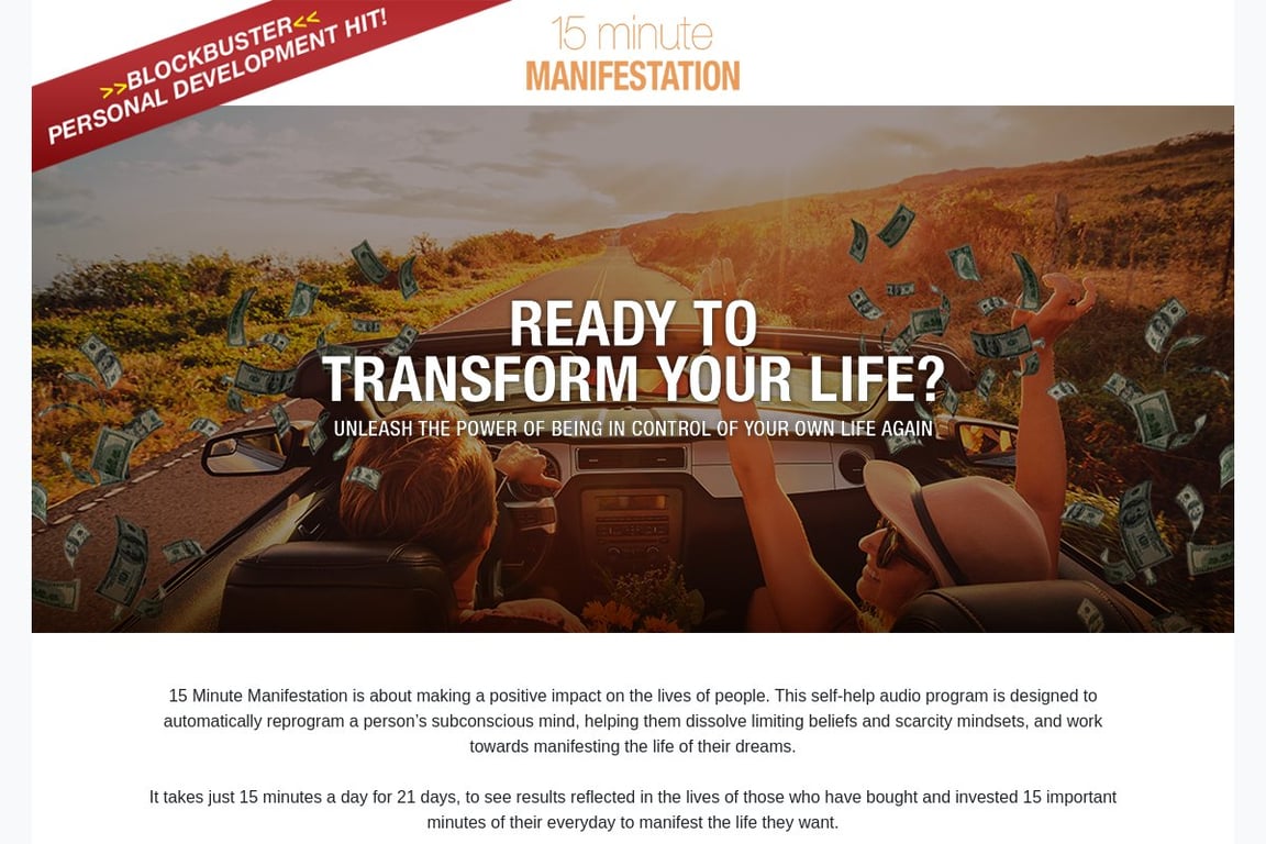 15-Minute Manifestation affiliate program signup page