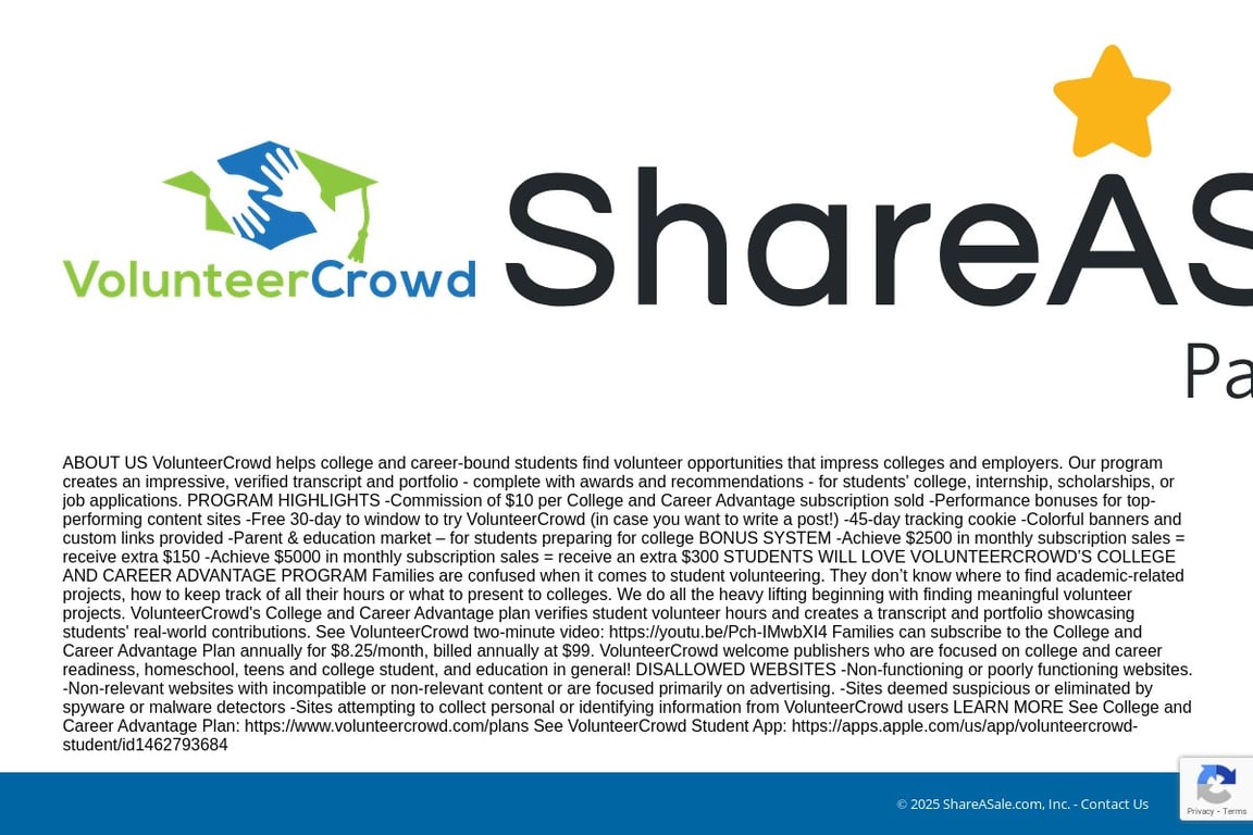 VolunteerCrowd affiliate program signup page
