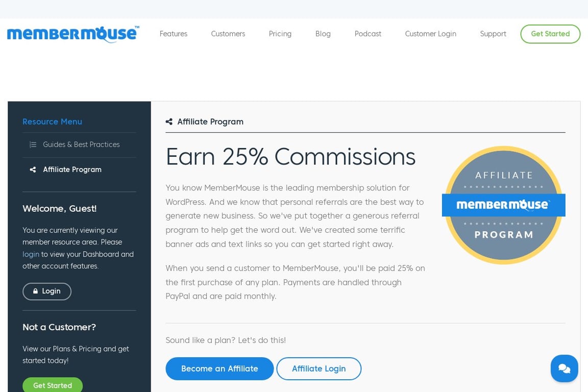 MemberMouse affiliate program signup page