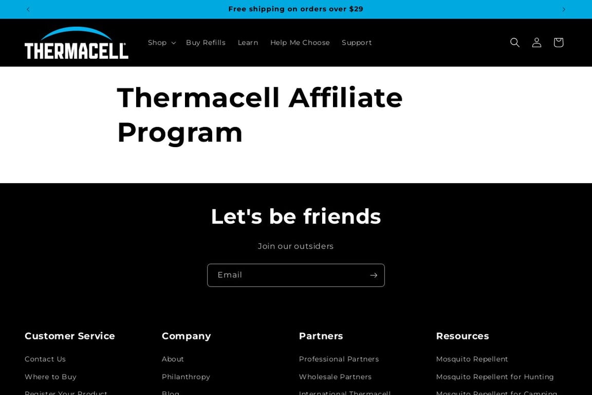 Thermacell Repellents affiliate program signup page