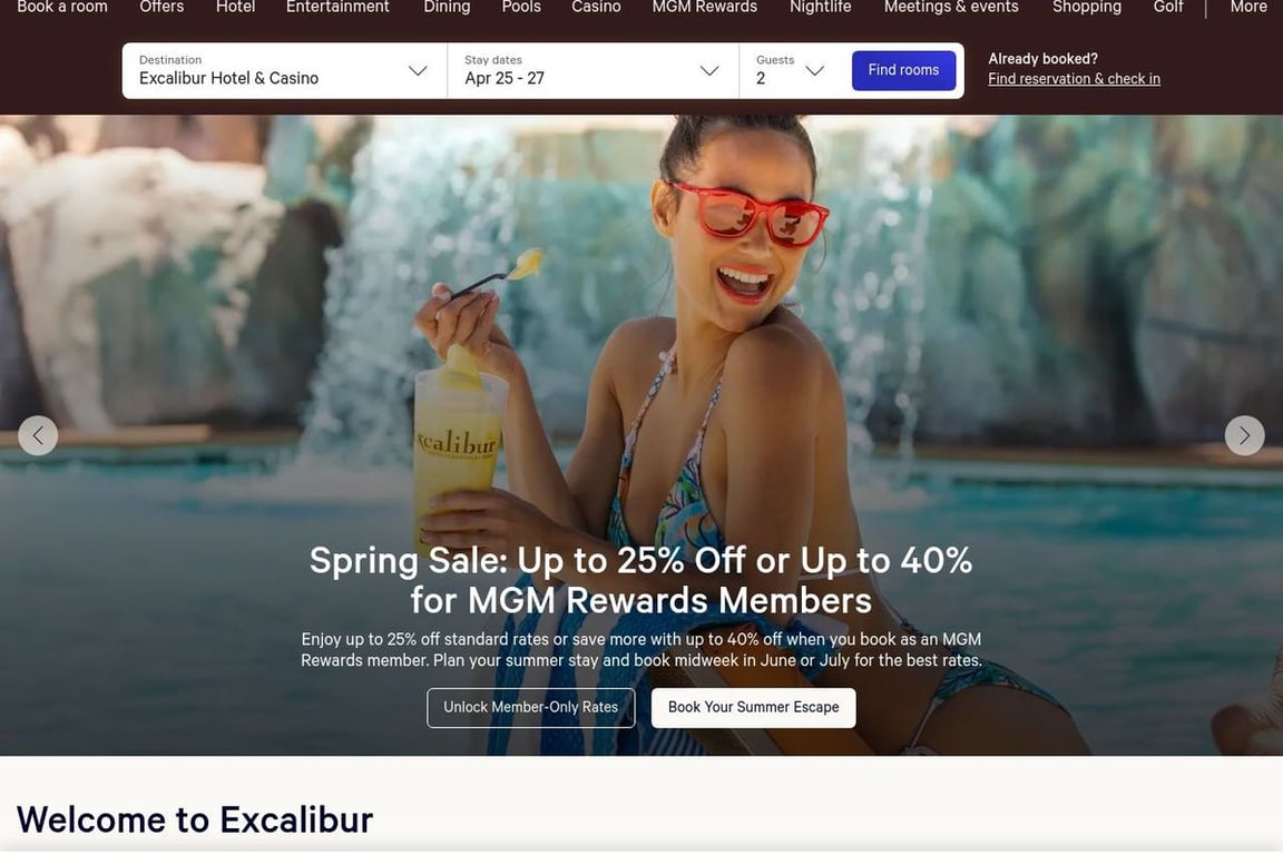 Excalibur Hotel & Casino homepage