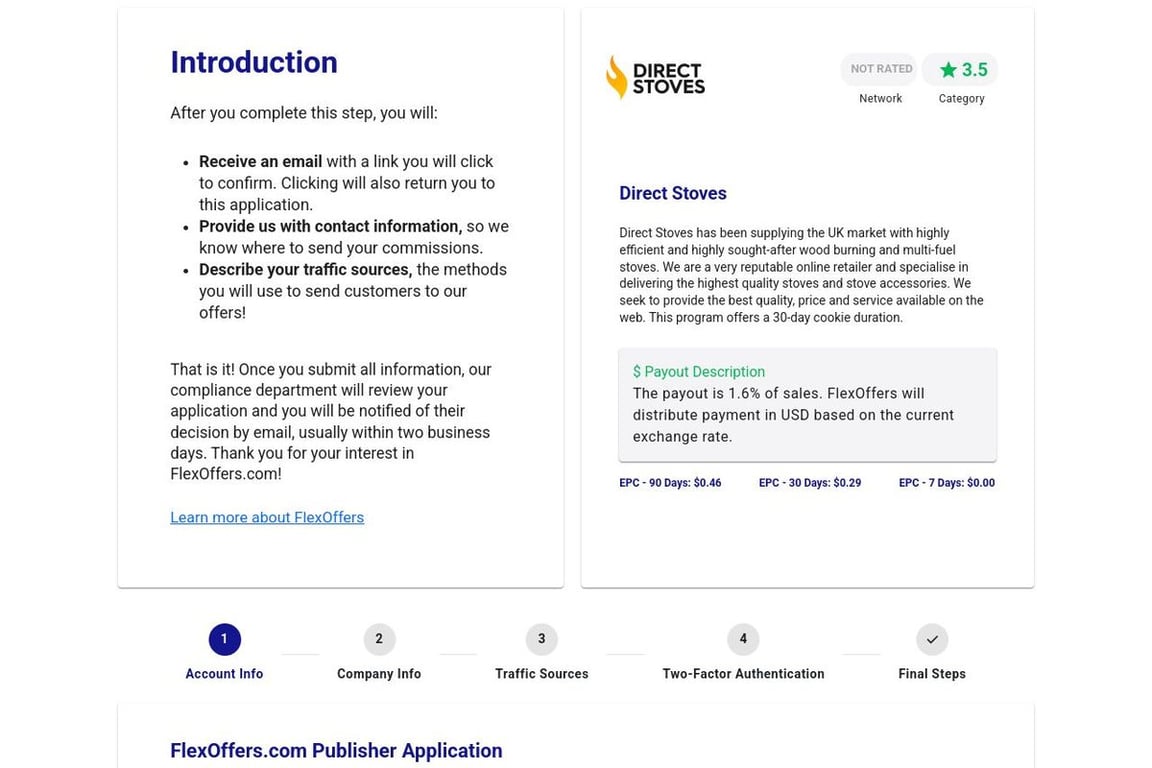 Direct Stoves affiliate program signup page