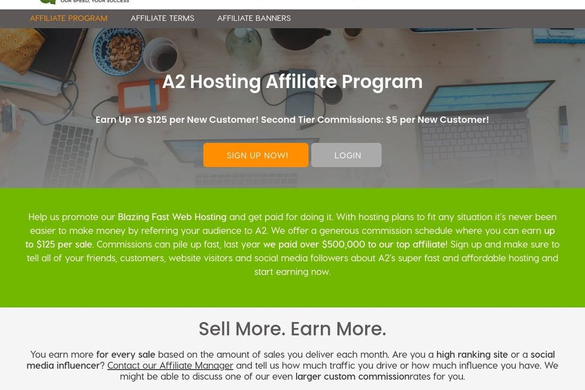 A2 Hosting affiliate program signup page